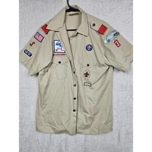 Boy Scouts Of America Shirt Men's Large Tan Official Massachusetts Patches